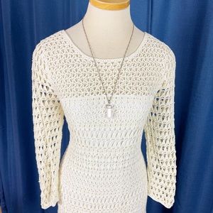 Club Monaco Crochet Dress Cream Long Sleeve Ivory Cream Sz Medium